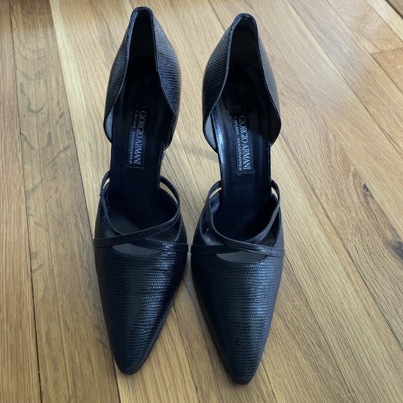 Giorgio Armani Vero Cuoio Black Leather Reptile Pumps Heel Shoes Italy - Picture 4 of 11